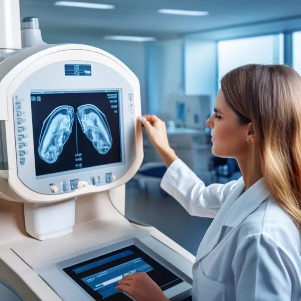 Firefly mammogram data image viewer in hospital with technician 24905