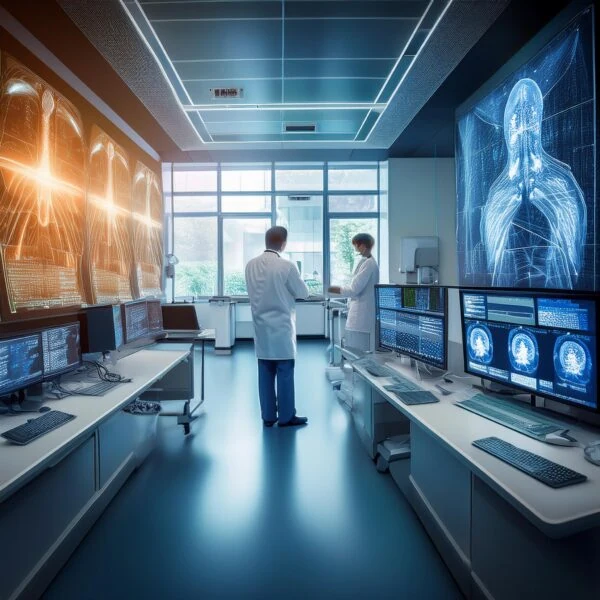 Firefly routing medical data on the background of a radiology deptartment 72235