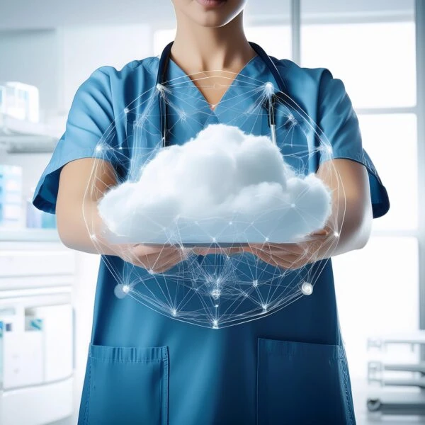 Firefly storing data in the cloud concept with white medical background 3846